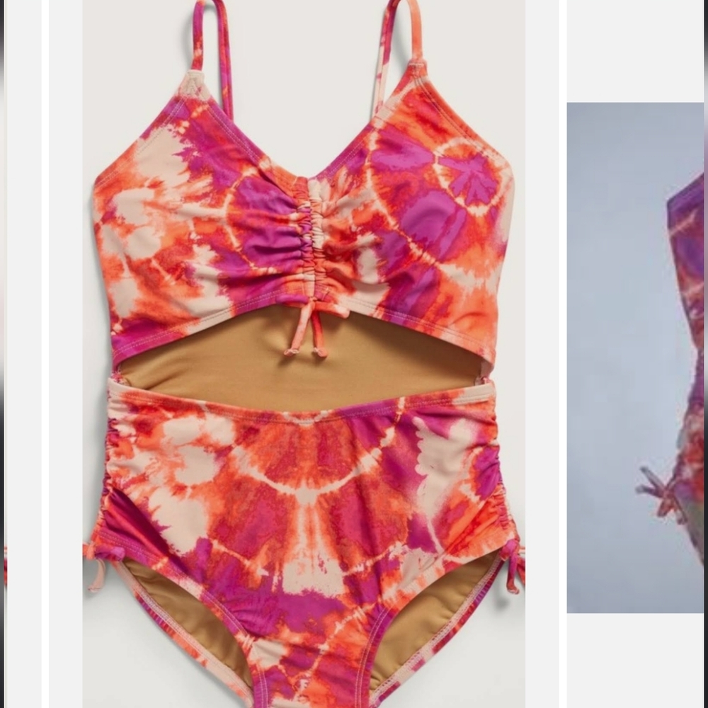 Old navy Tie-Dye Cinch-Tie Center-Front Cutout One-Piece Swimsuit